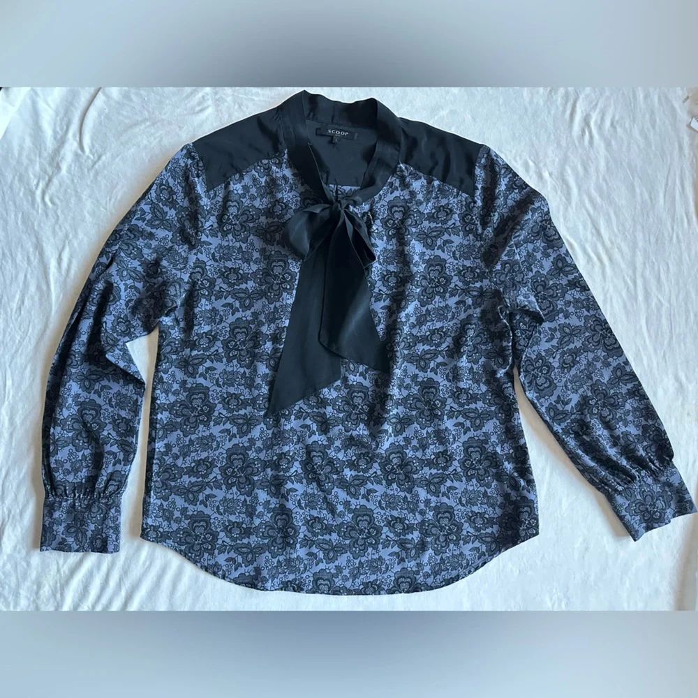 Scoop NYC Silk Large Black neck tie Dress Top - Picture 1 of 14